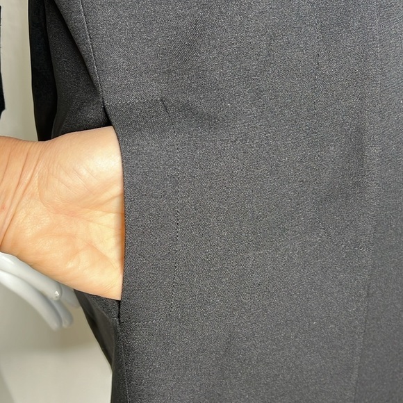 Bona Vita Sz 46 Black Blue Satin Lined 3/4 Sleeve Button Over Coat - Picture 8 of 10